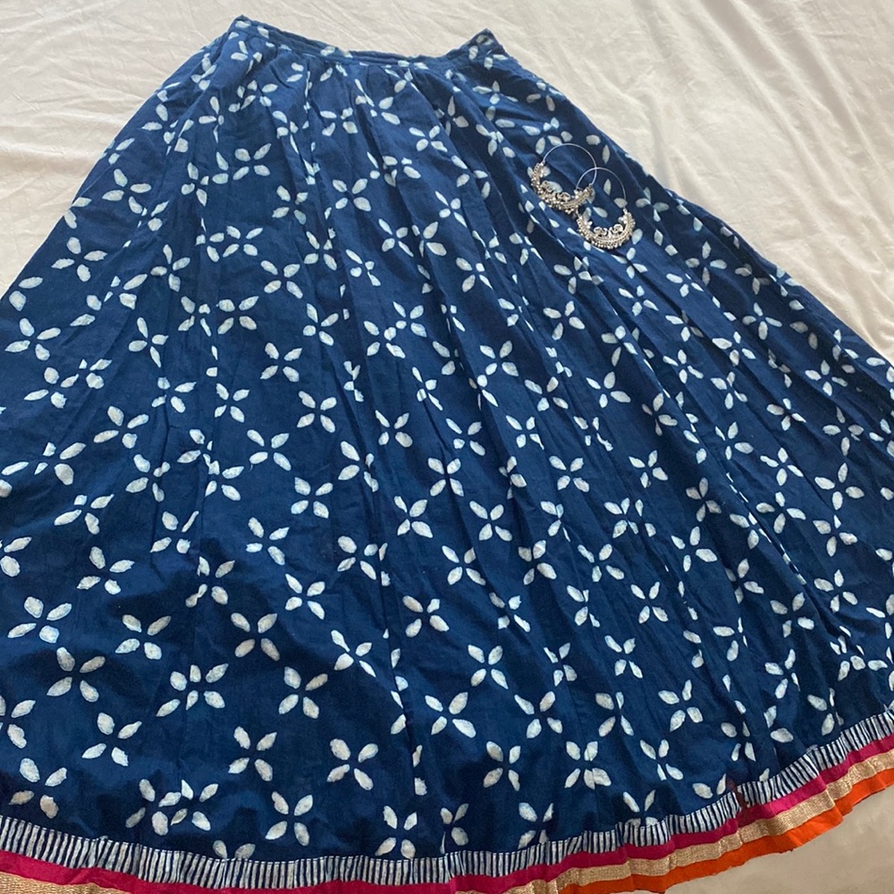 Maxi skirt for summer 100% cotton blue color